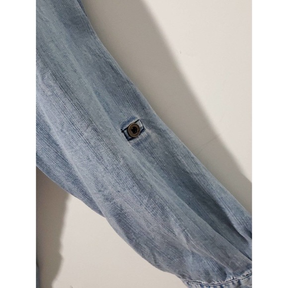 Kayla Seo Button Down Embroidered Chambray Light Wash Blue XS 3/4 Tab Sleeves - Picture 6 of 15